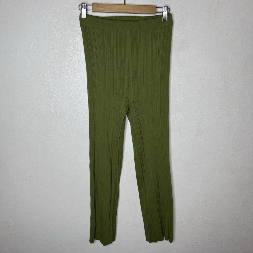 Meshki Deanna Ribbed Knit Green Pants Pull On High Rise Women's XS Bohemian